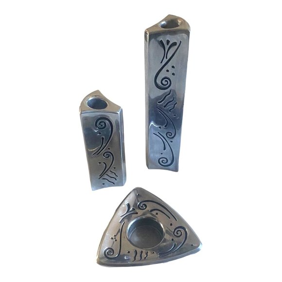 Lenox Spyro Candlestick Holders Set of 3 Vintage Decorative Metal 8" 5" 2" - Picture 2 of 7